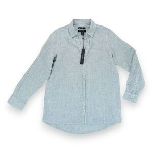 NWT TAHARI 100% Linen Women's Long Sleeve Button Down Shirt Small Gray Stripe